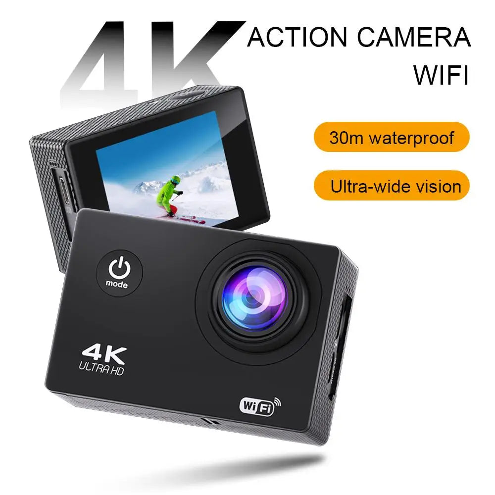 Caméra Sport 4K – Wi-Fi, Écran 2", Grand Angle 140°, Étanche 30m