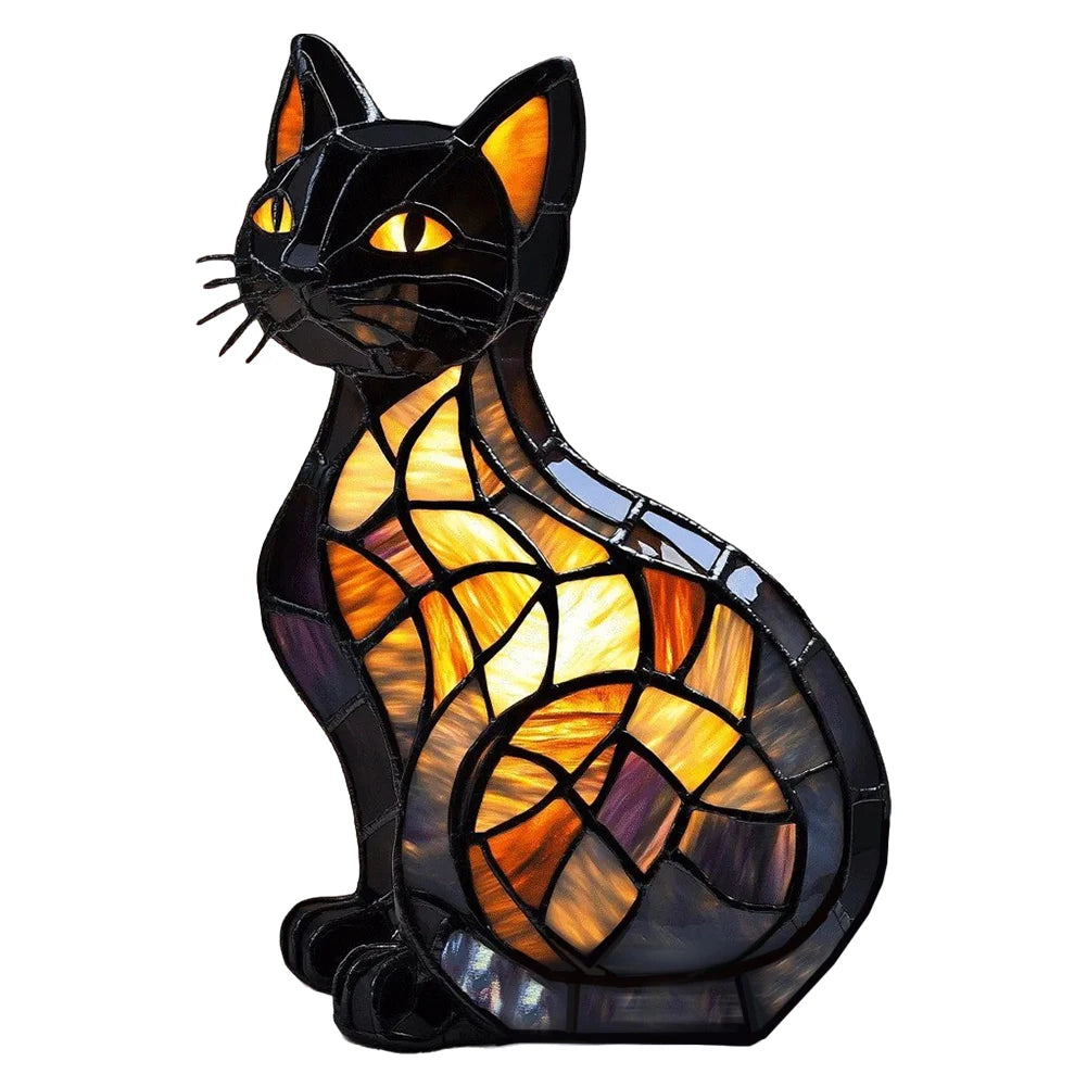 Lampe Chien ou chat LED Style Vitrail en Résine