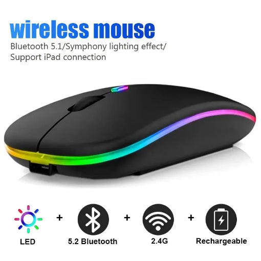 Souris sans fil plate, Rechargeable, rétroéclairée par LED