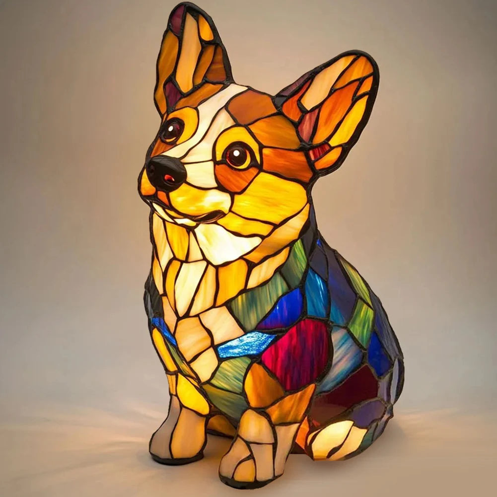 Lampe Chien ou chat LED Style Vitrail en Résine