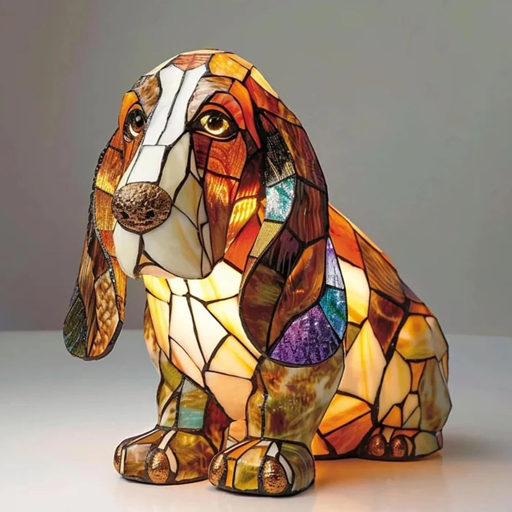 Lampe Chien ou chat LED Style Vitrail en Résine