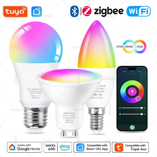 Ampoule LED Connectée Tuya – Modèles E27, E14, GU10-bluetooth ou WIFI ou zigbee