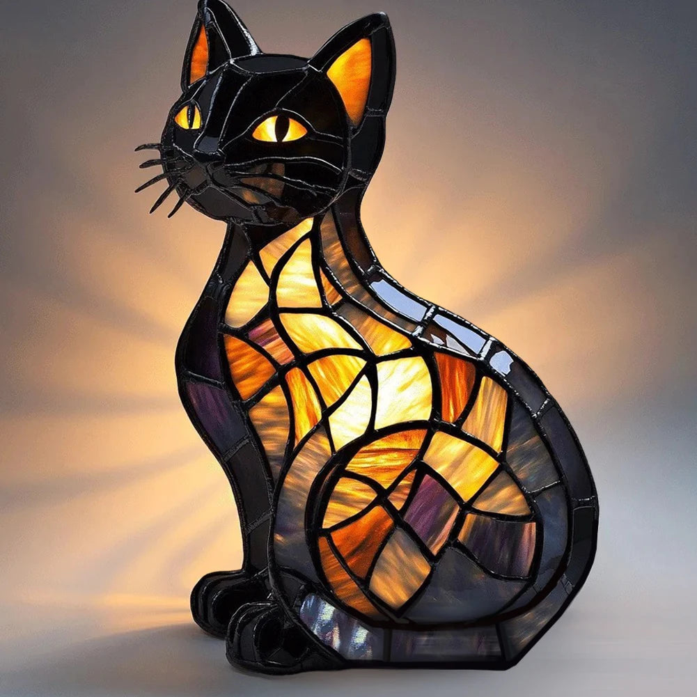 Lampe Chien ou chat LED Style Vitrail en Résine