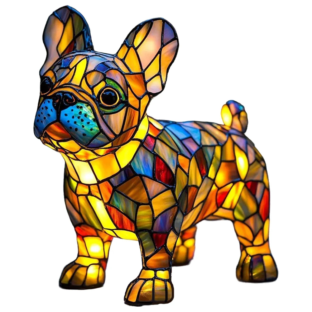 Lampe Chien ou chat LED Style Vitrail en Résine