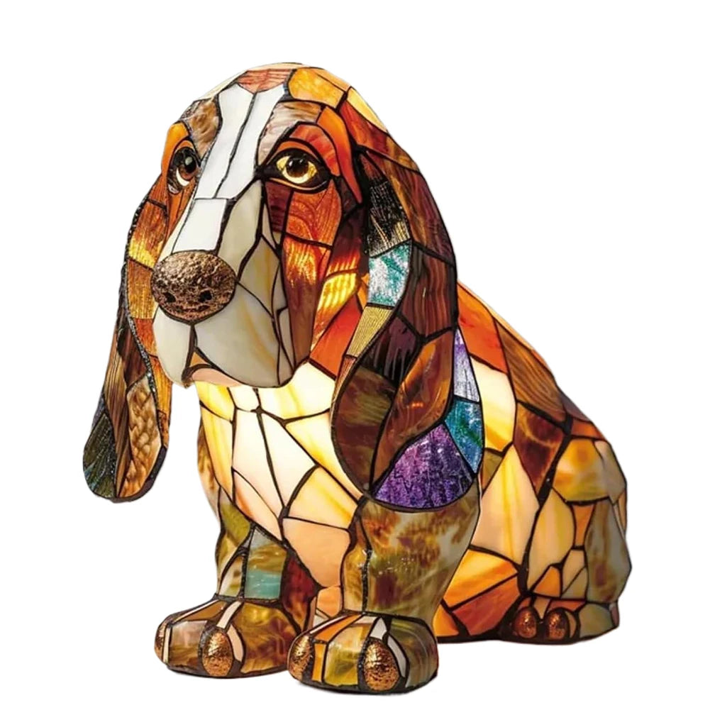 Lampe Chien ou chat LED Style Vitrail en Résine
