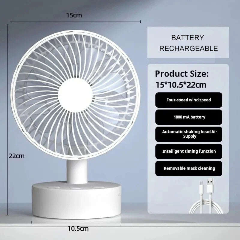 Ventilateur de bureau USB 4 vitesses rechargeable