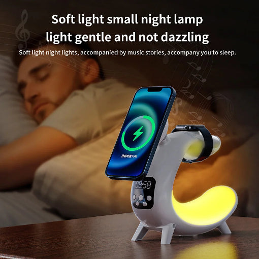 Lampe réveil 6 en 1 - chargeur sans fil pour Iphone 15/14/13/12/11, Airpods IWatch