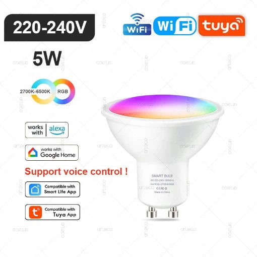 Ampoule LED Connectée Tuya – Modèles E27, E14, GU10-bluetooth ou WIFI ou zigbee
