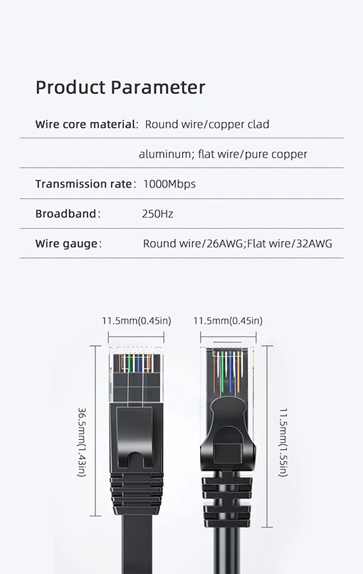 Cable Ethernet Cat 6 UTP RJ 45 rond ou plat 0.5 a 15m