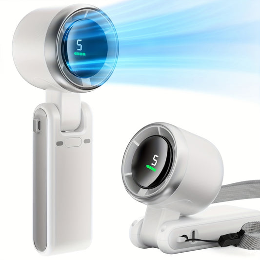 Mini ventilateur pliable 5 vitesses, 3600mAh, affichage digital