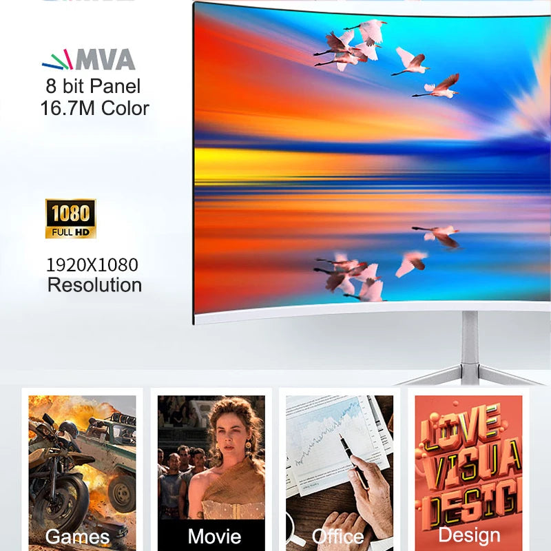 24 Inch Curved 75Hz Monitor Gaming VA FHD 1080P Computer Display 2800R…