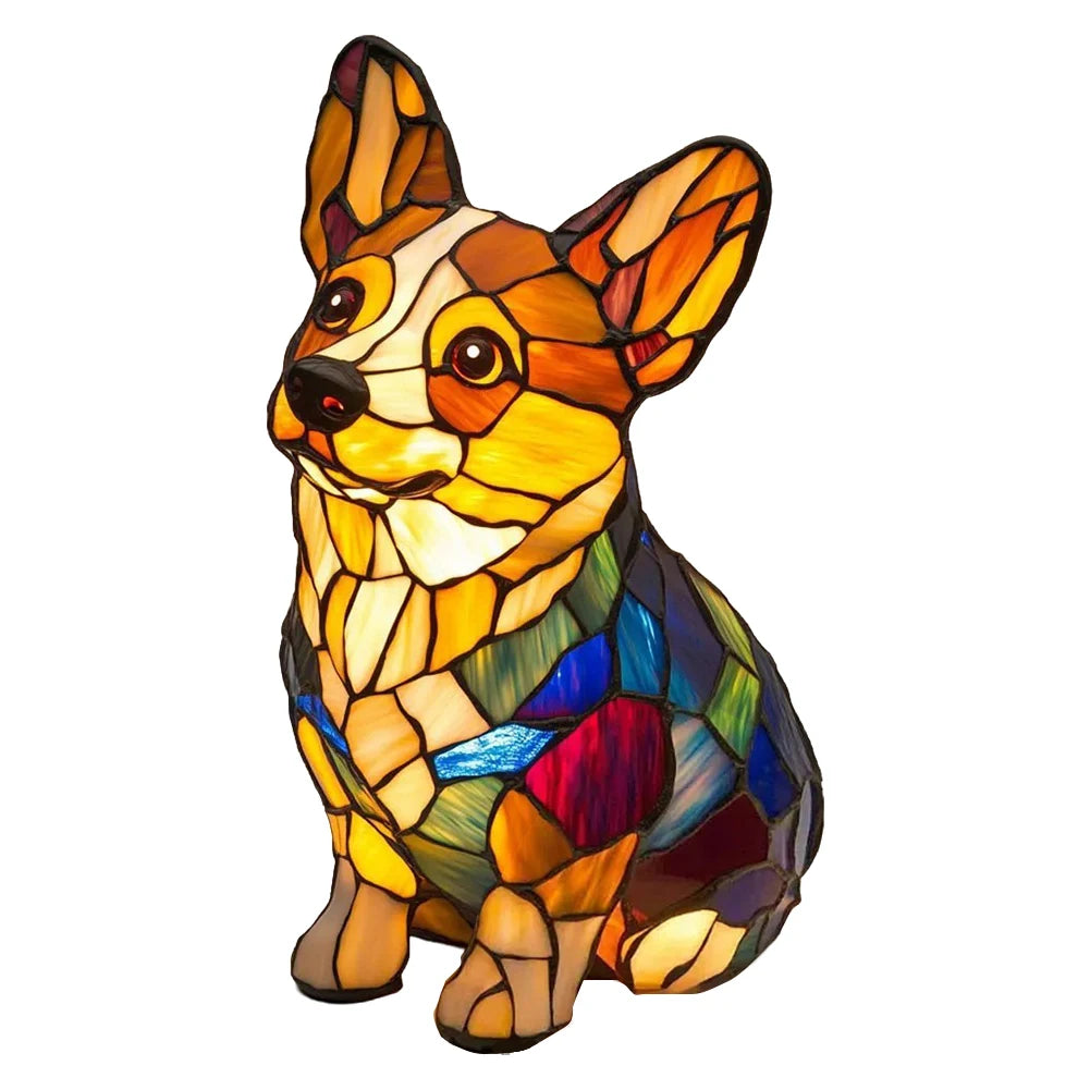 Lampe Chien ou chat LED Style Vitrail en Résine