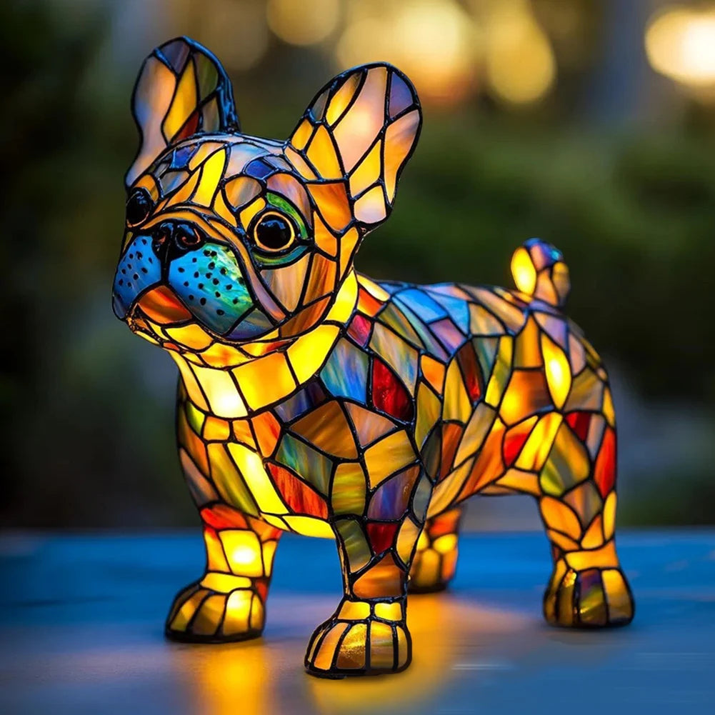Lampe Chien ou chat LED Style Vitrail en Résine