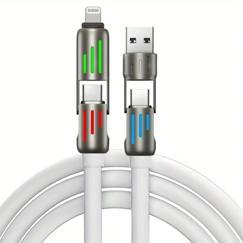 Câble 4-en-1 Super Charge 100W – USB-C / Lightning / USB – Silicone Premium