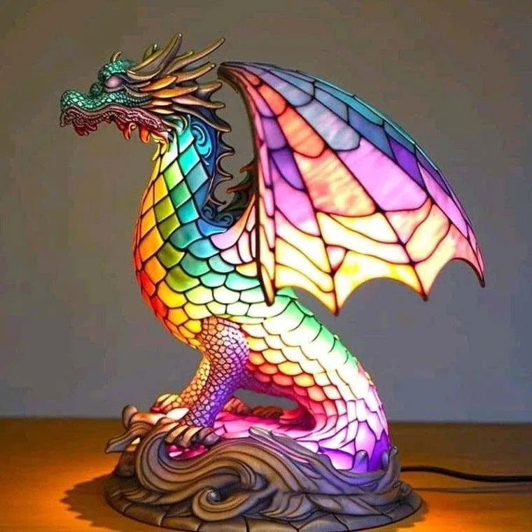 Lampes de table animalières en verre teinté – thème fantastique Dragon, Licorne.. (veilleuse)