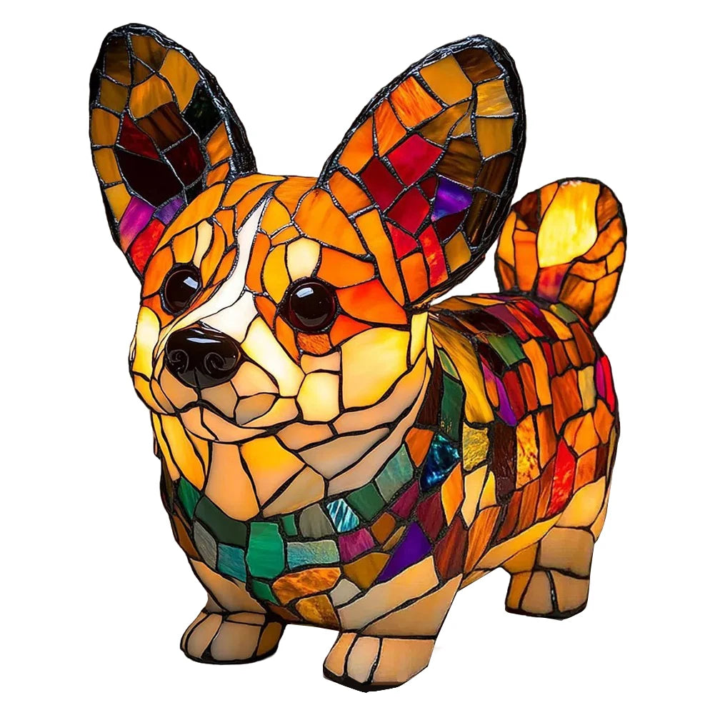 Lampe Chien ou chat LED Style Vitrail en Résine