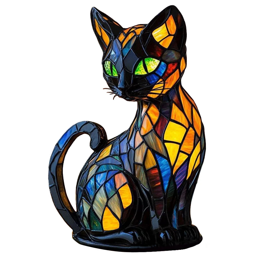 Lampe Chien ou chat LED Style Vitrail en Résine