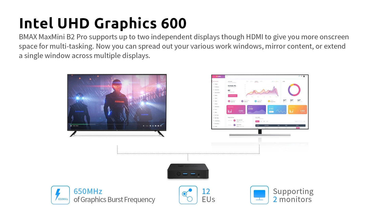 Mini PC- BMAX-B2 Pro  Windows 11, HDMI, Intel N4000, 8GB de RAM, 256GB SSD