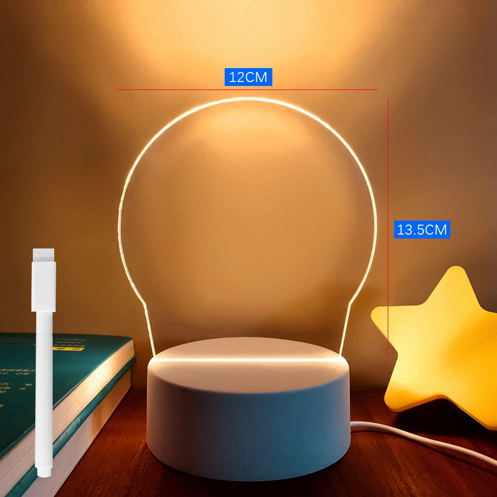 Tableau de notes lumineux LED créatif – Veilleuse USB avec tableau à messages