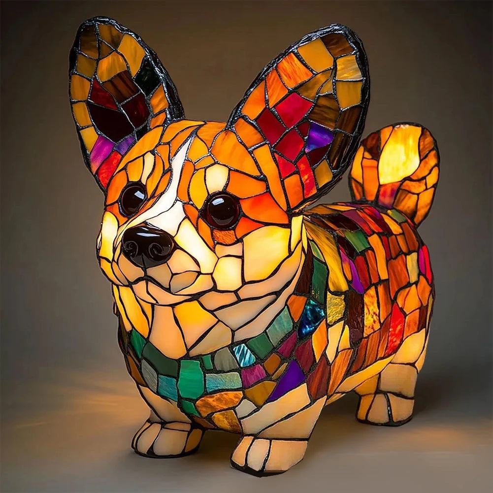 Lampe Chien ou chat LED Style Vitrail en Résine