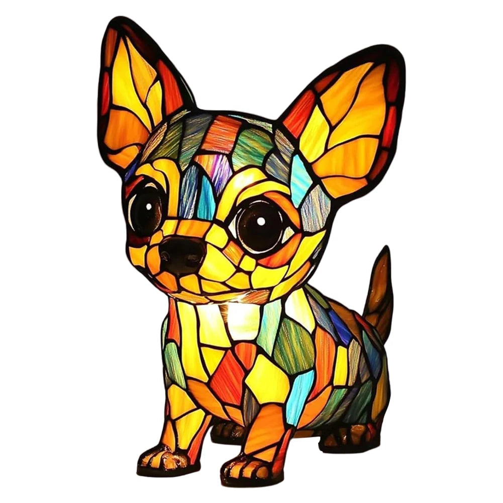 Lampe Chien ou chat LED Style Vitrail en Résine