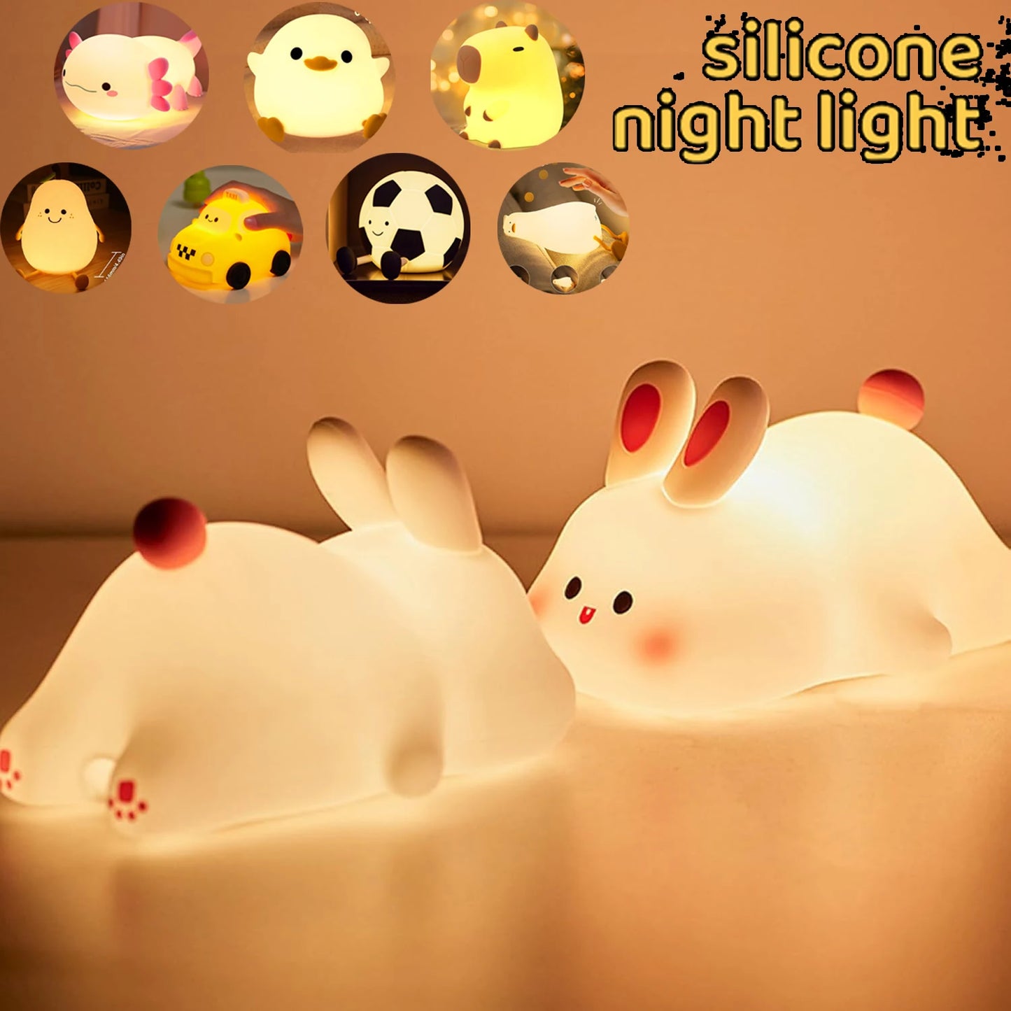 Veilleuse en silicone douce - Contrôle tactile et rechargeable USB