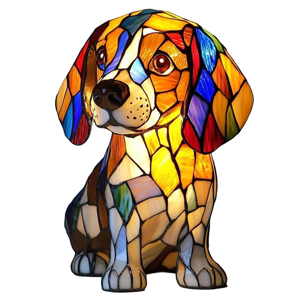 Lampe Chien ou chat LED Style Vitrail en Résine