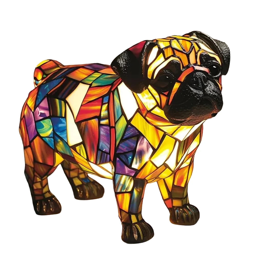 Lampe Chien ou chat LED Style Vitrail en Résine
