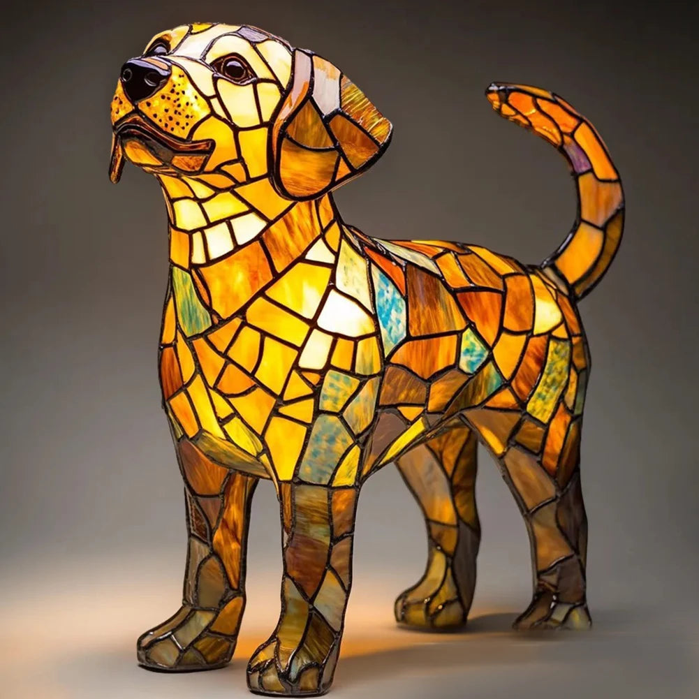 Lampe Chien ou chat LED Style Vitrail en Résine