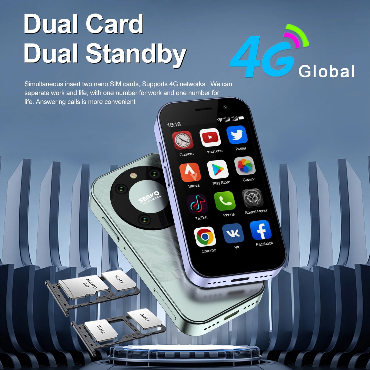 Mini Smartphone SERVO KING 9000 – 3G/4G – Android 10 – Écran 3” – Double SIM – 2 Go RAM / 16 Go ROM