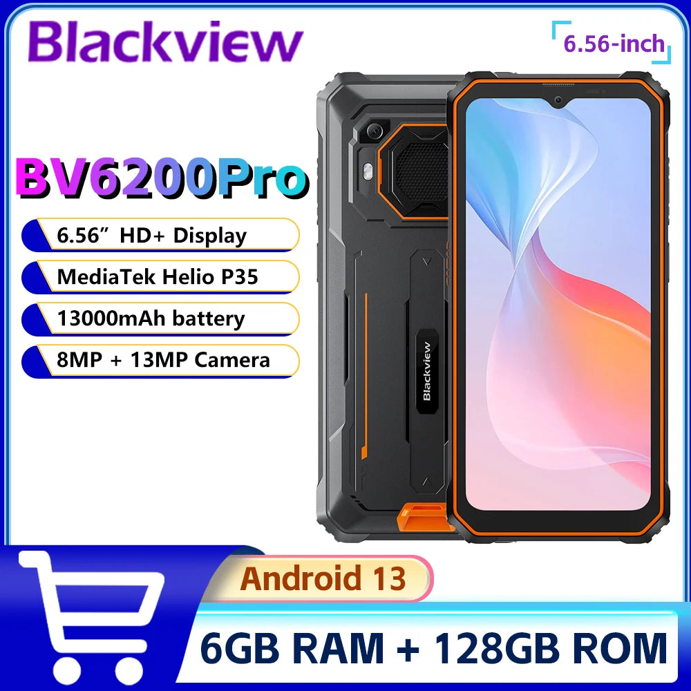 Blackview BV6200 Pro – Smartphone Incassable Étanche 6.56" | 6Go+128Go | Batterie 13000mAh | Charge Rapide 18W | NFC