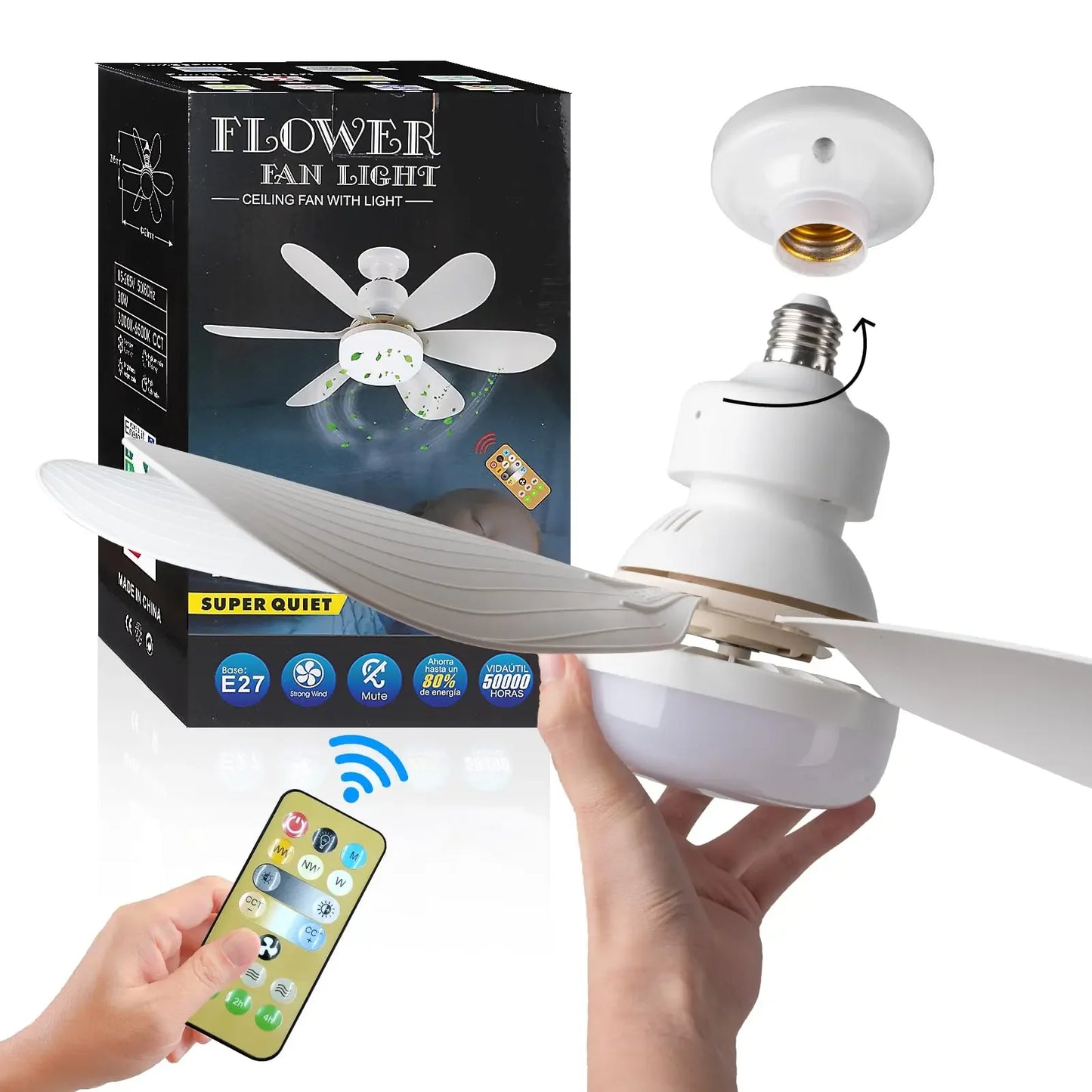 Plafonnier ventilateur LED 40W E27 avec télécommande – intensité réglable, adapté au salon, bureau