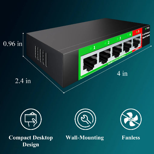 Switch 4 ports 1000mbps POE-in 48V - manageable VLAN