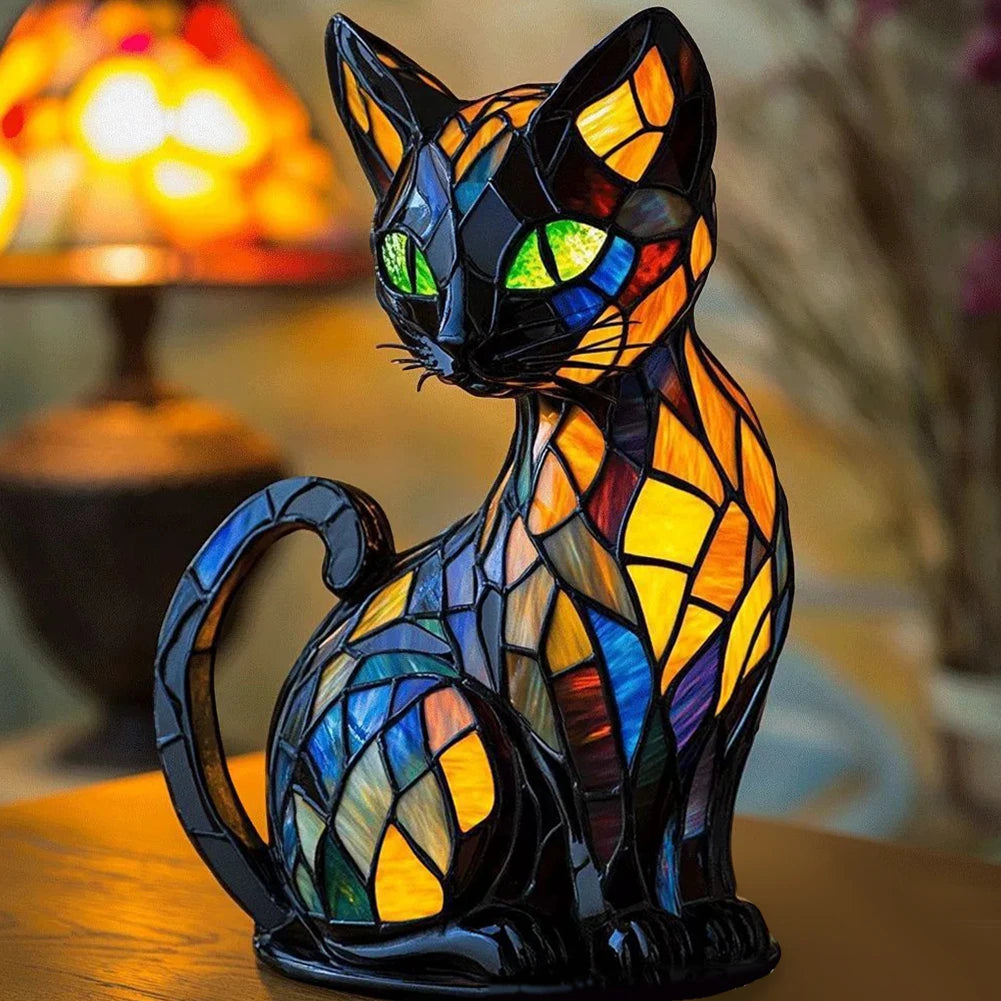 Lampe Chien ou chat LED Style Vitrail en Résine