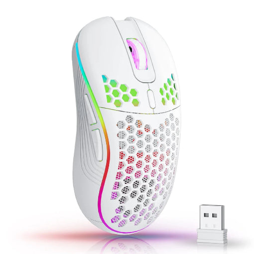 Souris sans fil gamer, conception ergonomique en nid d'abeille,