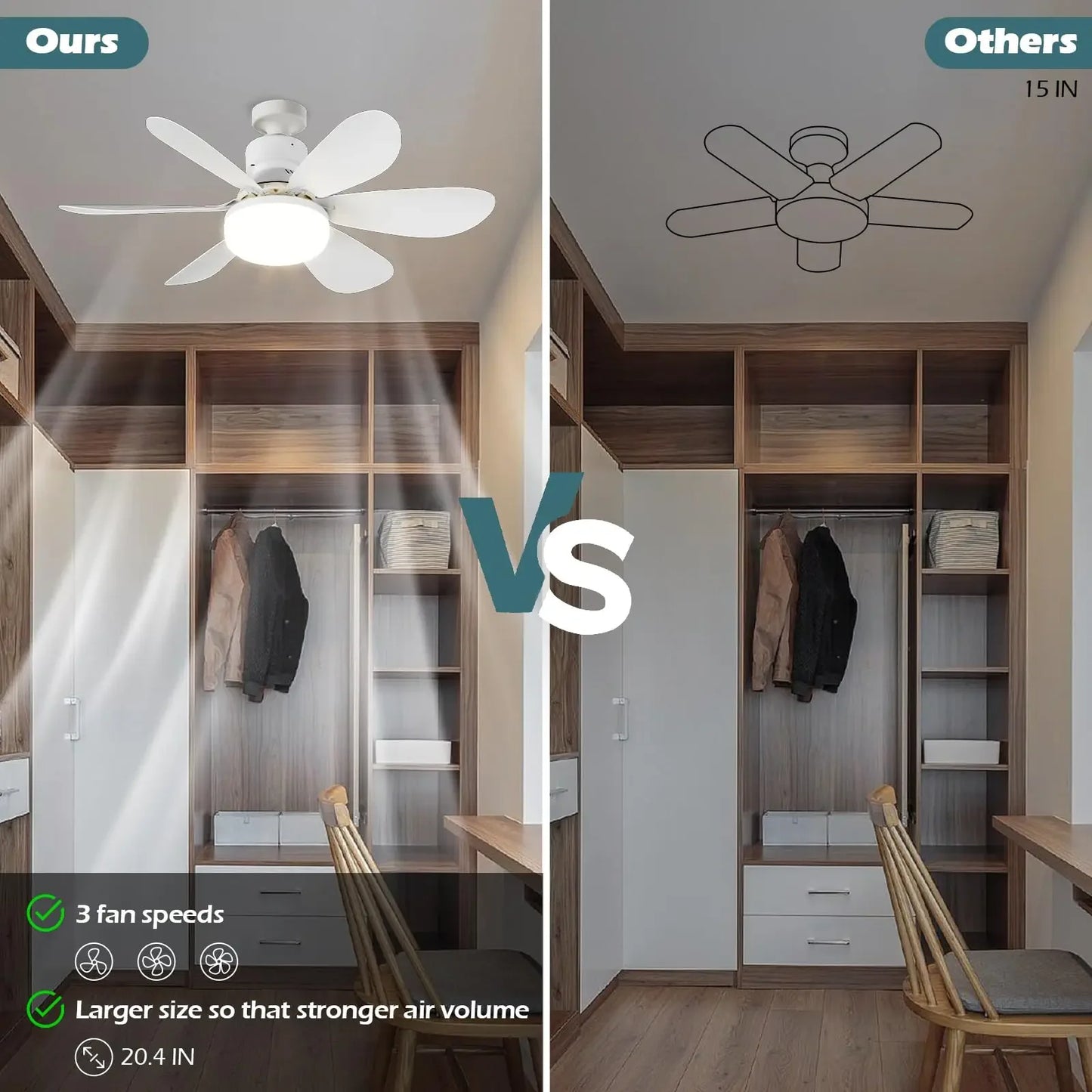 Plafonnier ventilateur LED 40W E27 avec télécommande – intensité réglable, adapté au salon, bureau