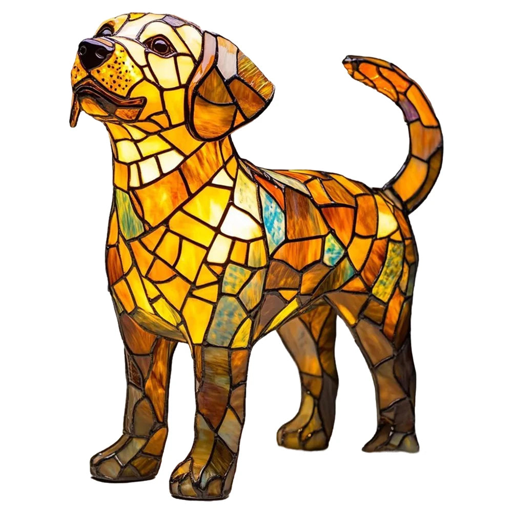 Lampe Chien ou chat LED Style Vitrail en Résine
