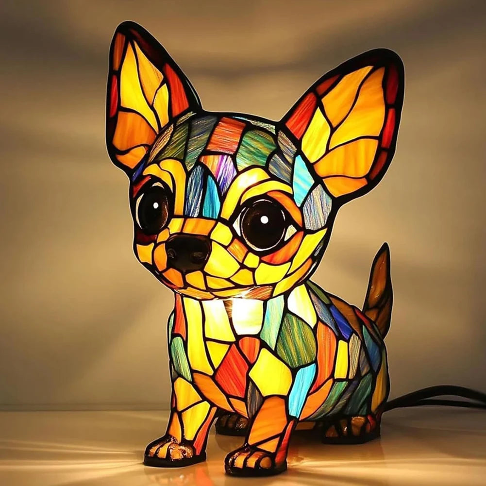 Lampe Chien ou chat LED Style Vitrail en Résine