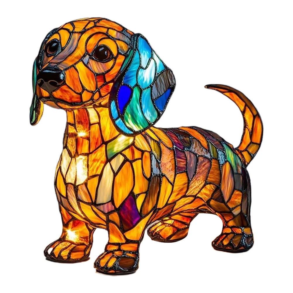 Lampe Chien ou chat LED Style Vitrail en Résine