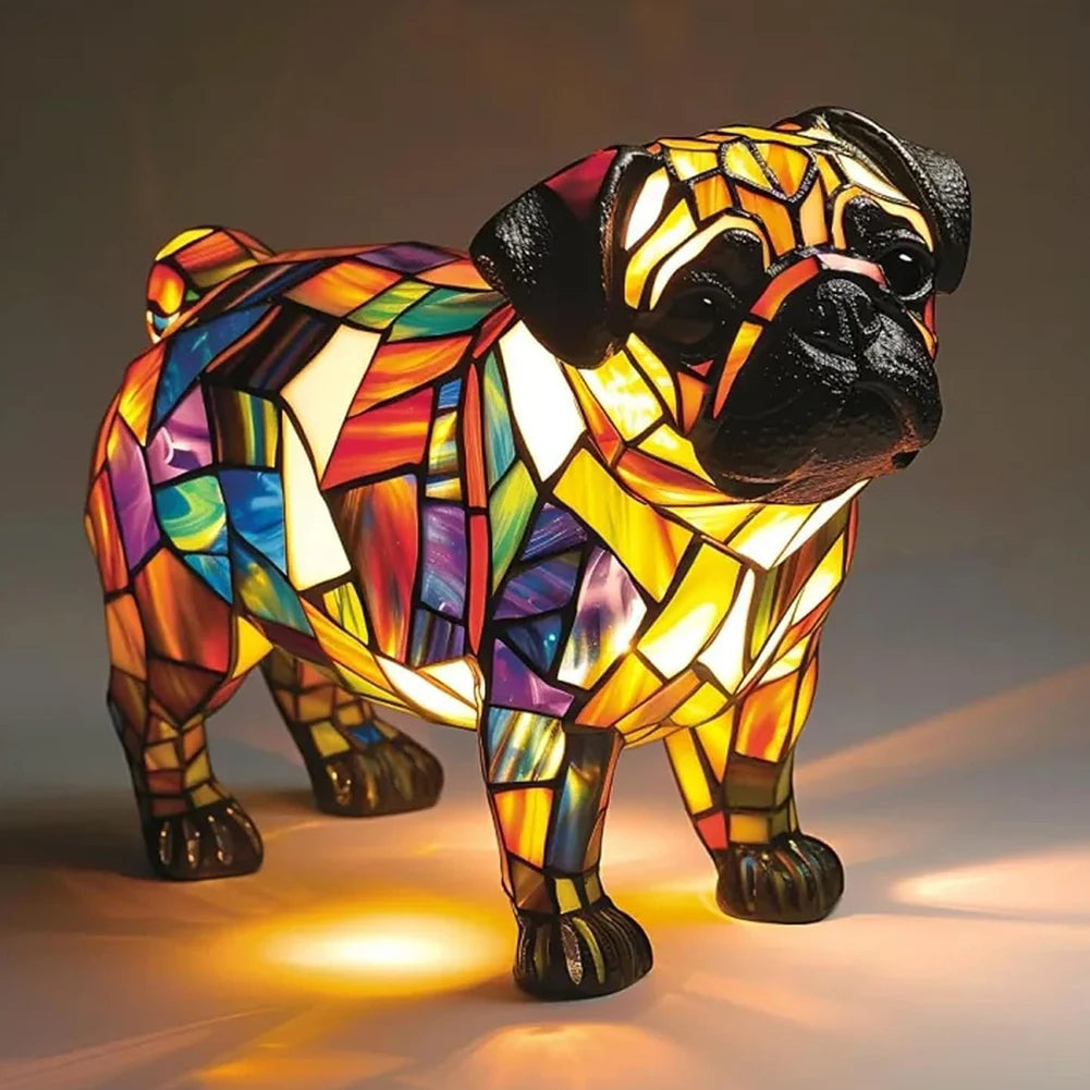 Lampe Chien ou chat LED Style Vitrail en Résine