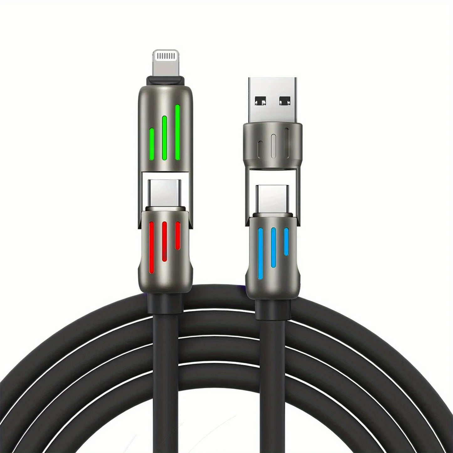 Câble 4-en-1 Super Charge 100W – USB-C / Lightning / USB – Silicone Premium