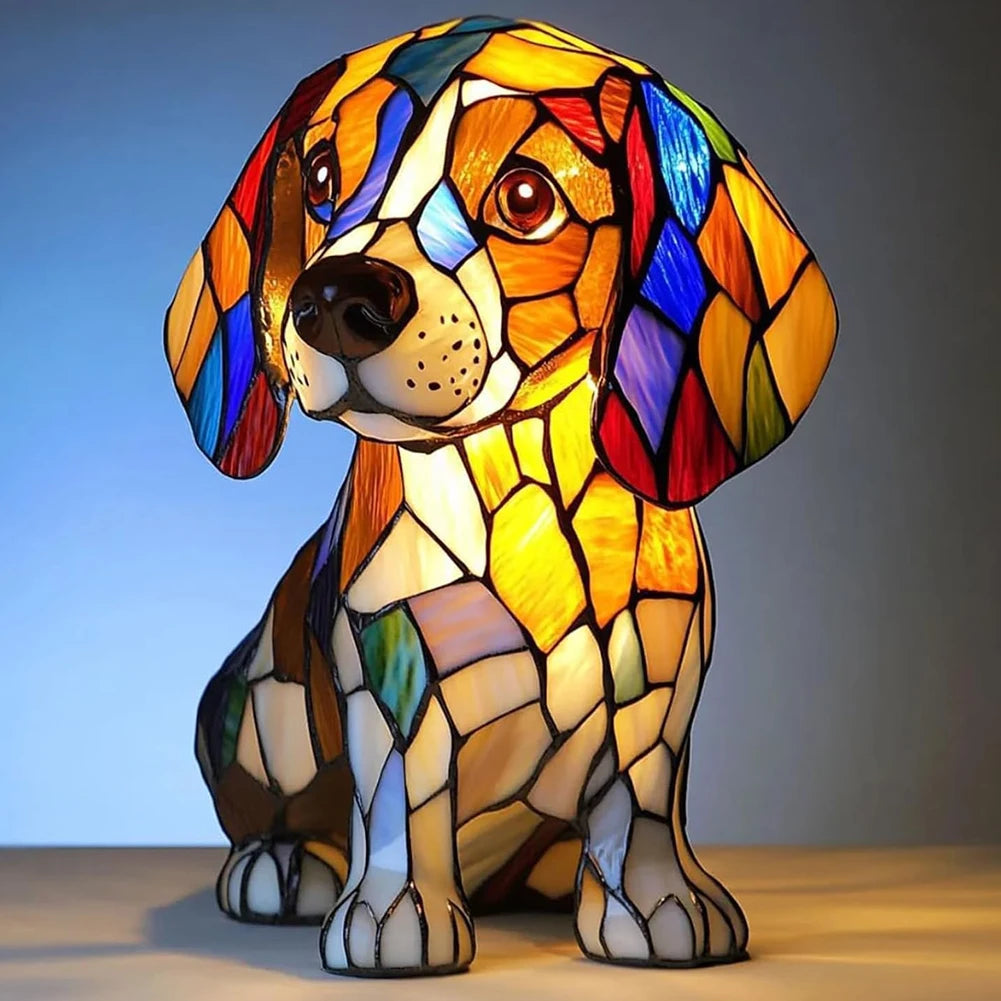 Lampe Chien ou chat LED Style Vitrail en Résine