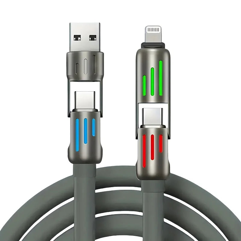Câble 4-en-1 Super Charge 100W – USB-C / Lightning / USB – Silicone Premium