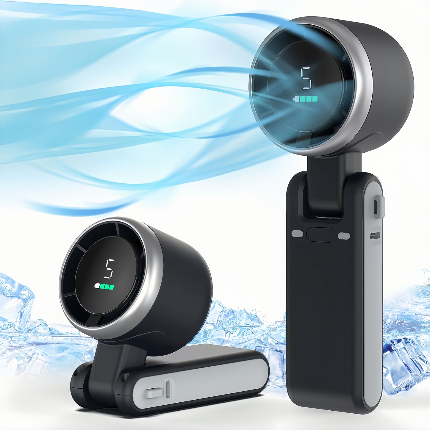 Mini ventilateur pliable 5 vitesses, 3600mAh, affichage digital